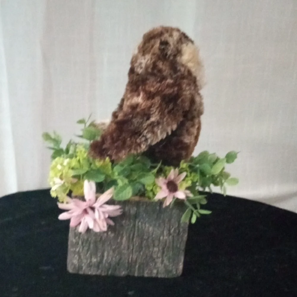 Handmade Rustic Woodland Owl Faux Floral Centerpiece 11.25